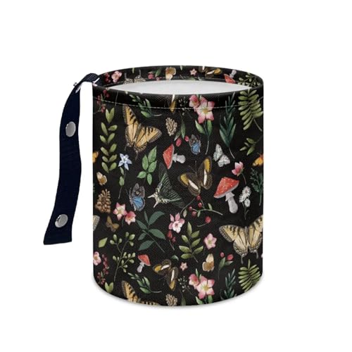 Image of Pensura Mushroom Butterfly Car Trash Bag Quality Fabric Hanging Auto Trash Can for Front Seat Back Seat Portable Cute Grocery Organizer Universal Fit for Car SUV Trucks