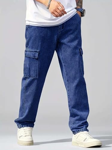 Image of Men's Loose Fit Denim Jeans | Mid Rise Straight Baggy Fit | Stretchable Casual Streetwear Jeans for Men