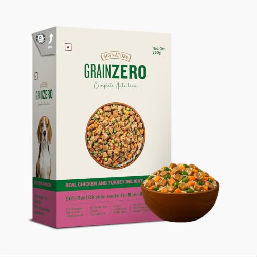 Image of Grain Zero Dog Fresh Food Tetra Pak Real Chicken & Turkey Delight, for Adult & Puppy, 350g | Supports Joint & Health | Anti-Inflammatory Properties | Ready to Serve | One Pack One Meal (Pack of 5)
