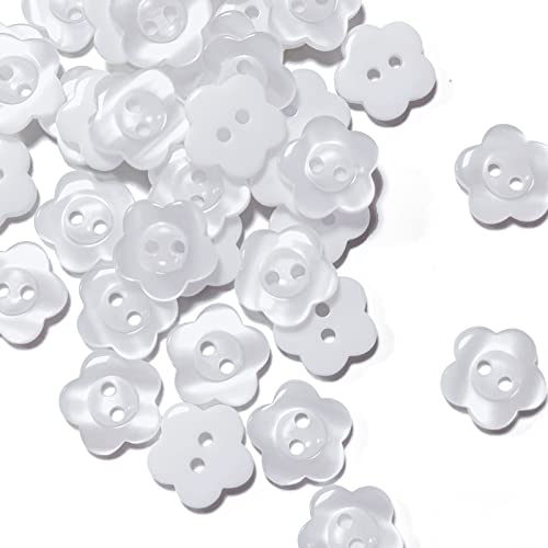 Shonde Resin Flower Buttons 40 Pieces ​2 Hole Flower Buttons Pearlescent Sewing Button Baby Resin Button For Sewing Crafting Replacement Needlework Craft Embellishments (White) #TOP9