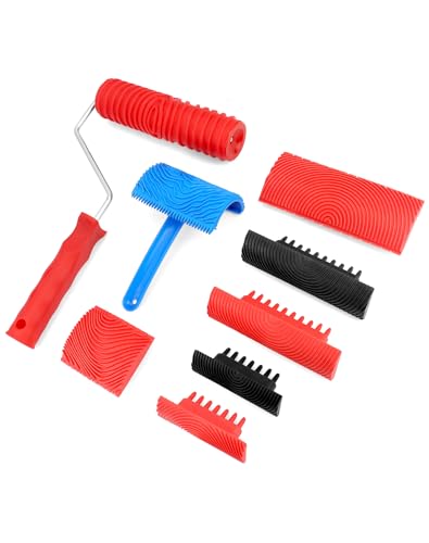 QWORK® 8 Stück Holzmaserung Werkzeug, Gummi Malwerkzeug für Wanddekoration, für Heimdekoration