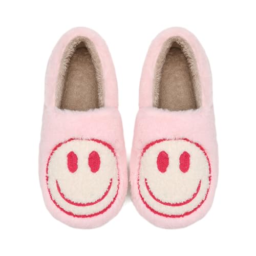 Smile Face Slippers,Retro Soft Plush Smile Fleece Lined House Shoes for Women Fuzzy Memory Foam Closed Back Slippers Anti Skid TPR Soft Sole3