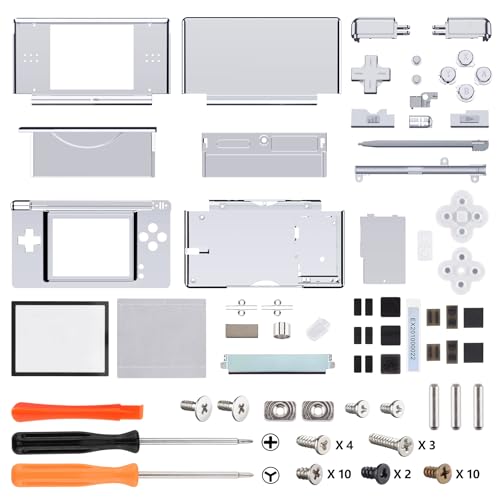 Image of eXtremeRate Chrome Silver Replacement Full Housing Shell for Nintendo DS Lite, Custom Handheld Console Case Cover with Buttons, Screen Lens for Nintendo DS Lite NDSL - No Console
