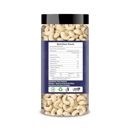 Image of Aldeira Whole Raw Cashews | 450 Gram Jar | Kaju Nuts | Plant Based Protein | Gluten-Free | Nutty Flavor | Healthy Snack | Rich Delicious Taste