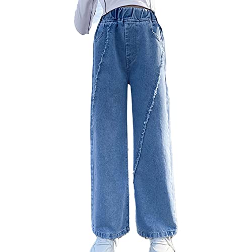 FEESHOW Girl's Vintage High Waisted Straight Leg Jeans Snug Fit Denim Pants Ripped Distressed Washed Baggy Pants