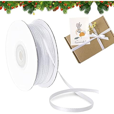 ZAWTR Satinband Weiss, Geschenkband 3 mm x 91 Meter Schleifenband Dekoband Weiß zum Basteln Geschenke Verpackung, Satin Band Stoffband Seidenband Cover