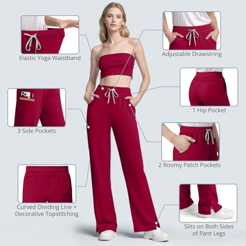 Image of Straight Leg Scrub Pants for Women with 7 Pockets & Drawstring Women's Scrub Pants, Mid-Rise Straight Fit Cargo Pants