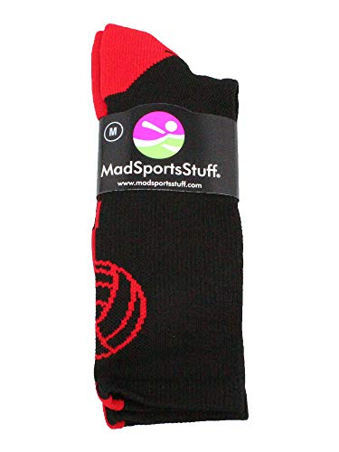 Madsportsstuff Volleyball Logo Crew Socks (Black/Scarlet, Medium) #TOP1