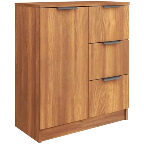 Shally Dogan Credenza in Legno brown con 1 Anta 3 Cassetti, Cassettiera Console Salvaspazio, Madia Multiuso Ideale per Ingresso, Soggiorno, Bagno, Ufficio, Maniglie Metallo, 60 x 30 x 70 cm (Quercia)