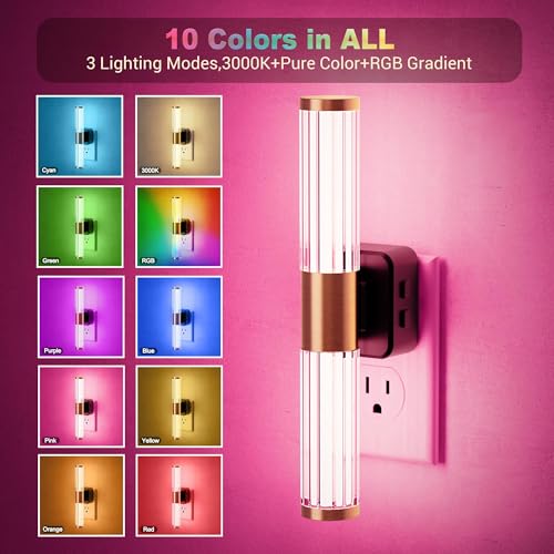 Image of JandCase Night Light, Night Lights Plug into Wall, Color Changing Nightlight RGB with Dusk to Dawn Sensor, Vanity Light Bar for Hallway, Bathroom, Rooms