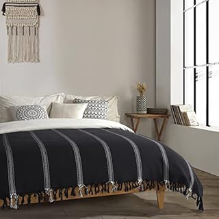 Milam London Black Throw Blanket | Recycled Cotton | Large Throw For Sofa | Bed | Settee | Bedpsread Double Size | 200 x 230 cm