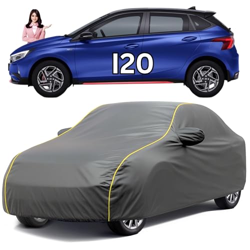 Image of Car Cover for Hyundai i20 Elite All Models (2014-2020) 100% Waterproof with Mirror & Antenna Pocket Triple Stitched Bottom Elastic Dustproof Full Body Protection (Heat & UV Resistant, Grey