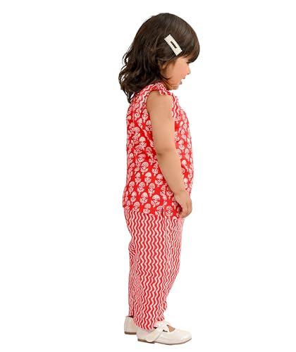 Image of Baby Girls' Dresses Cotton Clothes Top Pant Set 1 To 4 Years White Red Birthday Party Sleeveless Outfit Children Shoulder Tie Summer Wear