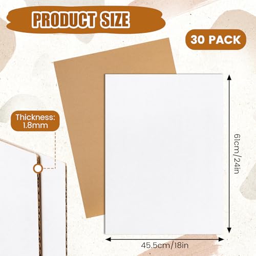 Image of Feifeiya 30 Pack Corrugated Cardboard Sheets 24 x 18 Inch White Flat Craft Board Packaging Inserts Large Flat Square Inserts for Shipping Packing Mailing Crafts,0.07 Inch Thick