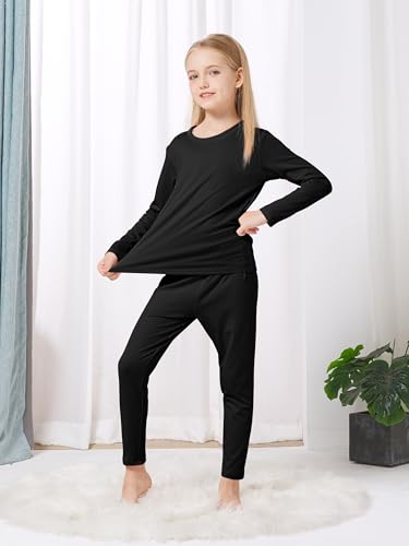 Vzv Girls Thermal Underwear Set Kids Thermal Set Fleece Lined Kids Base Layer Long Johns For Kids Top And Bottom For Winter Black thumb #4