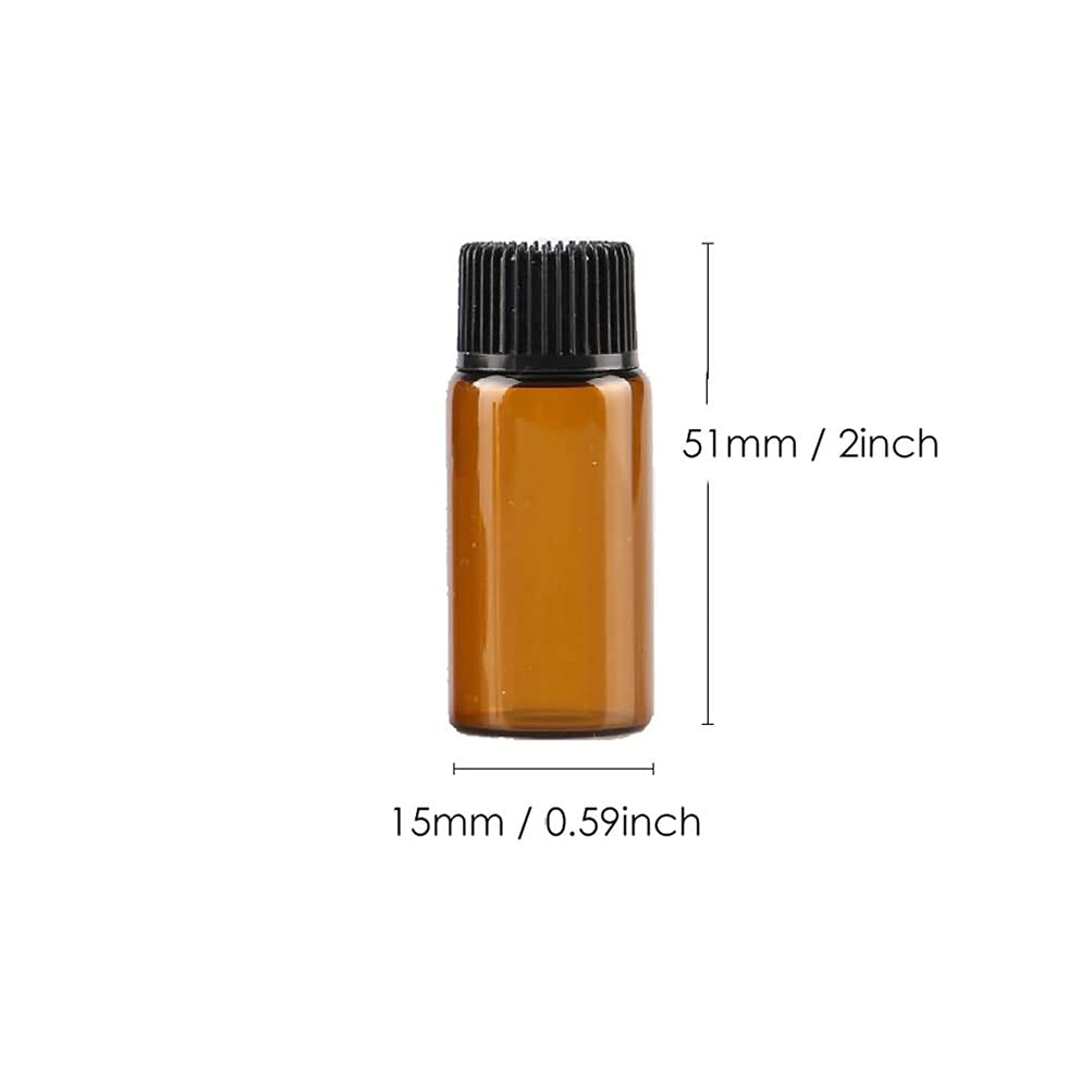 DLIBUY 50 Pack Mini 5ml Empty Amber Glass Vials Essential Oil Bottles with Orifice Reducer Black Cap for Essential Oils Lab Chemicals Cosmetic Colognes Perfume Aromatherapy Sample Bottles