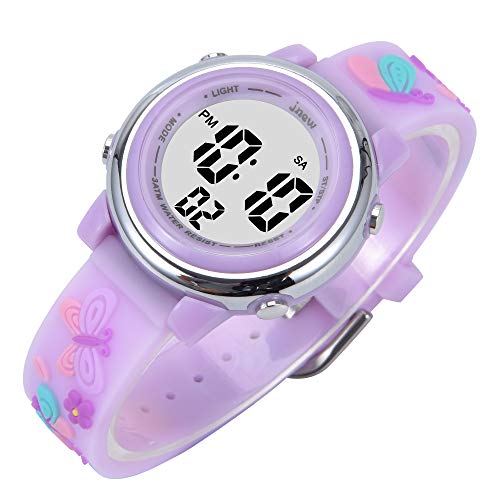 New Butterfly Kids Watches 3D Cartoon Silicone Waterproof 7 LED Color Lights Toddler Digital Wrist Watch with Alarm Stopwatch for 3-10 Year Girls Little Child (Light Purple)3