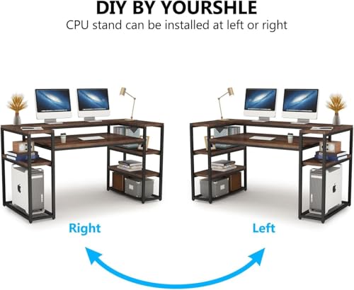 Image of Computer Desk 160 cm with Storage Shelves| Monitor Stand, Home Office Writing Table, Wooden Study Table for Laptop Work at Home| Modern Office Furniture| Rustic Brown| 160x60x90cm