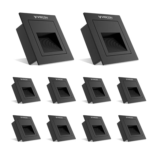 Image of Rio Step Outdoor 5W LED Step Light Outdoor, IP65 Waterproof Wall Recessed Stair Light, Aluminum Body, Rio Design for Garden, Pathway & Staircase (Black Body, Warm White, Pack of 10)
