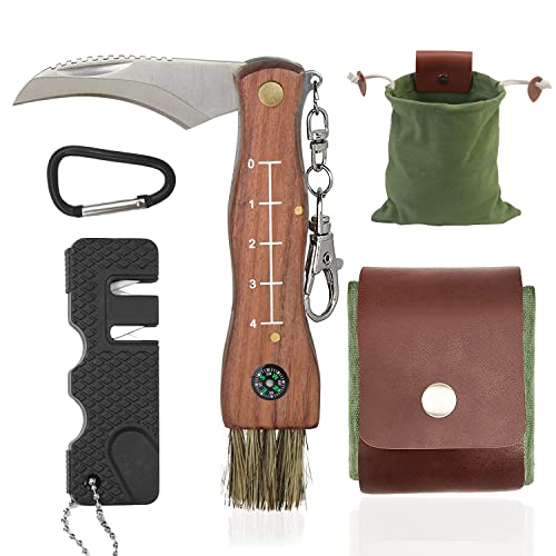 Cuchillo de hongo con cepillo y kit de bolsa de forraje, cuchillo de jardinería...