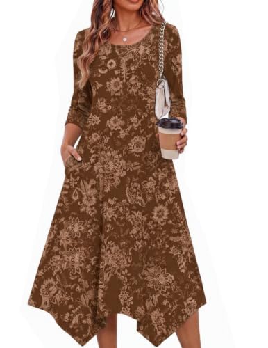 Image of Zeagoo Midi Dresses Women 2026 Dress 3 /4 Sleeve Casual Dresses with Pockets A Line Summer Beach Sundress