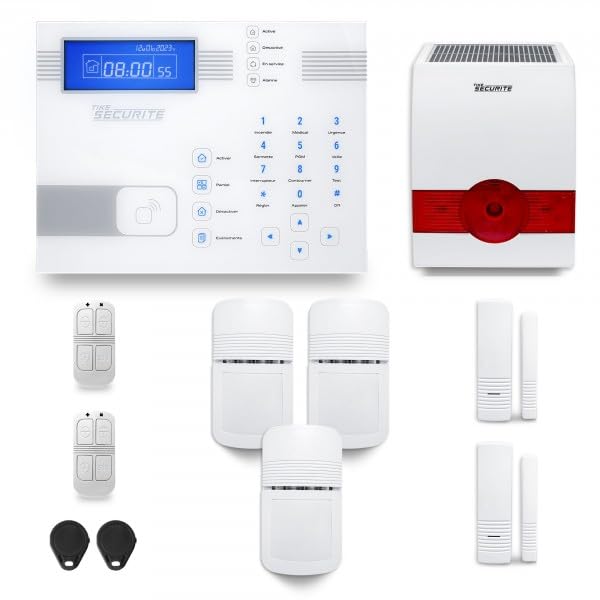 Alarme maison sans fil SHBi 2 à 3 pièces mouvement + intrusion + sirène extérieure solaire - Avec module GSM