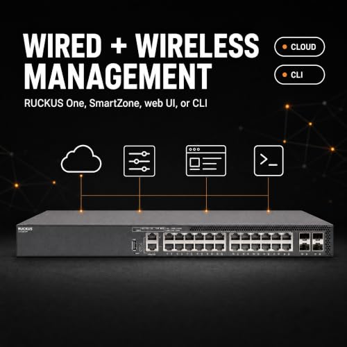 Image of Ruckus ICX8200-24P Managed Switch, 24x Gigabit PoE+, 4x 25GbE SFP28 Uplinks, 370W PoE Budget - Stackable Enterprise Switch, 3-Yr Remote TAC Included, TAA Compliant