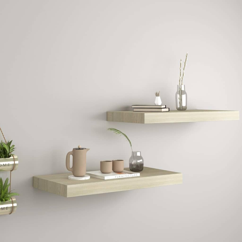 Étagère murale flottante en chêne lot de 2 en MDF 50 cm pour meuble et rebord