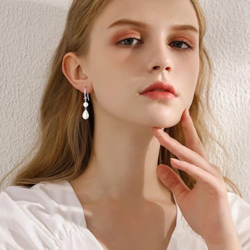 POPLYKE 8mm Pearl Earrings for Women 925 Sterling Silver Vintage Dangle Earrings CZ Pearl Jewelry Mother‘s Day3