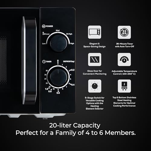 Image of Pigeon 20L Nano Wave Solo Microwave Oven | 700 Watts | 5 power levels (Re-Heat, Pop, Cook, Steam, Defrost - SKSMWO20L) | Black