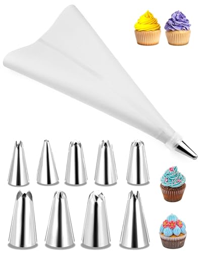 ZEXIJOW 1 manga pastelera profesional fácil de usar y limpiar,Con 10 boquillas de acero inoxidable para decorar pasteles,Cupcakes,Galletas y glaseados,Reutilizable