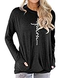 Phoenix_us Women Long Sleeve Cross Faith Print Shirt Tops Blouse Sweatshirt Pullover Black