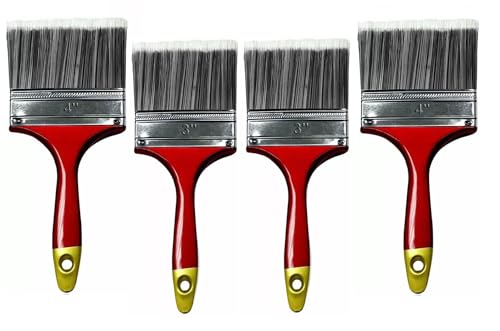 JKG 4 Pack Paint Brush Set - 2 x 3 & 2 x 4 Brushes For Painting Walls Sheds and Staining Fences | Big & Small Wooden Handle Masonry Brushes Varnish Paste | Wood Decking Emulsion & Gloss Paint