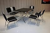 Sitzmaße Stuhl: H/T/B 48x45x45 cm; Sitzmaße Bank: H/T/B 48x45x100 cm; Bezug: 100% PES, Lederoptik; Farbe: Rücken schwarz/weiß; Sitz: Uni schwarz