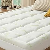 KMFurnila Full Cooling Pillow Top Mattress Topper – Ultra-Soft Bamboo Viscose Cover, Deep Pocket 8-16' Stretch Skirt, Oeko-TEX & CertiPUR-US Certified Plush Pad for Back Pain Relief