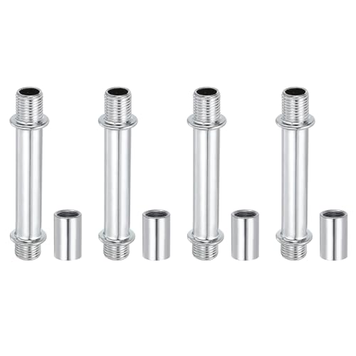 Image of PATIKIL Straight Pipe Lamp Stems Rod Kit, 4Set M10 Carbon Steel 60mm(2.36 inch) Long Double End Thread Rod with Coupling Nuts Sleeve Connector for Table Lamps Chandeliers, Silver Tone