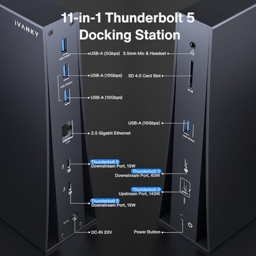 Image of iVANKY Intel Certified Thunderbolt 5 Dock Upgrade FusionDock Pro 3 Docking Station with 11-Port 180W Power, Single 8K, Dual 6K@60Hz for MacBook Pro /Max Series, Dual 8K@60Hz for Window, 120Gbps, 2.5GbE
