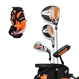 Precise XD-J Kids Golf Clubs Set – Boys’ & Girls’ Junior Golf Set with Lightweight Graphite Shafts, Hybrid, Putter & Stand Bag - Orange Ages 3-5 – Right-Handed
