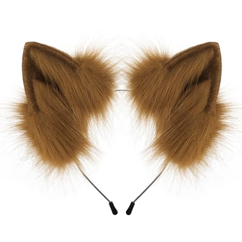 SMILETERNITY Animal Wolf Fox Ears Headband Cute Furry Faux Fur Handmade Hair Hoop for Cosplay Party Halloween