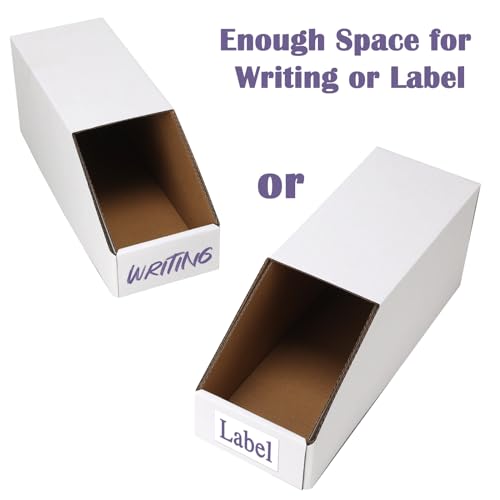 Image of EXYGLO Stackable Cardboard Storage Bins 30 Pack, 12x4x4.5 Inch Cardboard Boxes with Lid, Corrugated Organizer Bins for Pantry, Shelves, Garage, Office, Shop, White