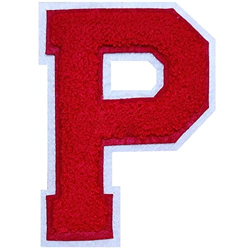 2Pcs Chenille Letter, 2.5" Iron on Letters Patches, Chenille Stitch Varsity Letter Patches for Clothing (Red/White 2-1/2, P)