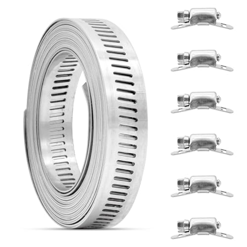 Bailinks Set di Fascette Stringitubo in Acciaio Inox 304, Fasce Metalliche Regolabili, fascette stringitubo e morsetti per utilizzo domestico e fai-da-te (2M+5 Morsetti Regolabili)