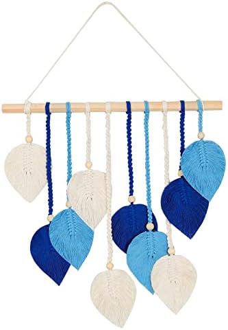 HOLAVIDA Leaf Wall Hanging Boho, Tassel Chic Wall Tapestry Bohemian Wall Decor for Living Room Bedroom Office(45cm×55cm)