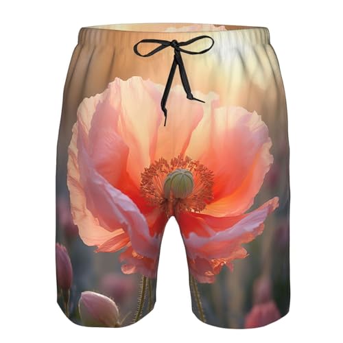 Pastel Poppies Print Mens Casual Shorts Drawstring Summer Beach Stretch Shorts Novelty Swimtrunks4