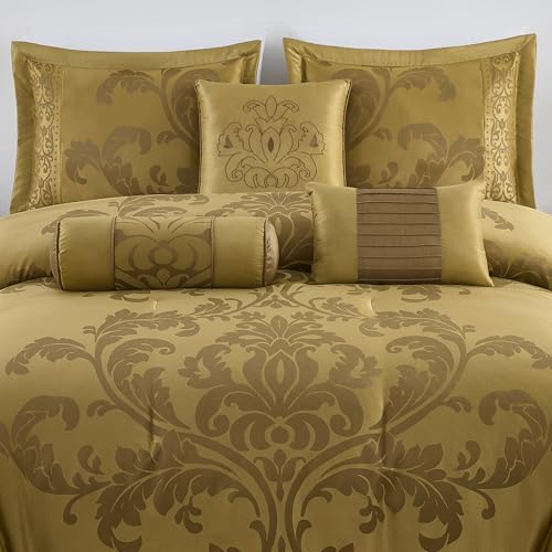 Chezmoi Collection 7-Piece Jacquard Floral Comforter Set (California King, Gold) by Chezmoi Collection - Used condition - Image 3