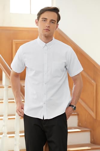 Image of SANGTREE Men & Boy Striped Multicolor Oxford Cotton Shirt,Comfortable Fit,Short Sleeve Collared Shirt