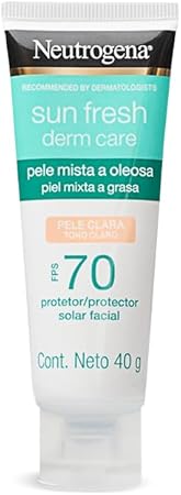 Protetor Solar Facial Para Pele Oleosa Neutrogena Sun Fresh Derm Care Pele Clara FPS 70, 40g Menor preço em Protetor Solar Facial Para Pele Oleosa Neutrogena Sun Fresh Derm Care Pele Clara FPS 70, 40g