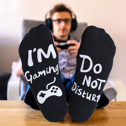 Chaussettes de jeu amusantes pour adultes, adolescents, garçons, cadeaux d'anniversaire et de Noël pour hommes, papa, lui, fils, mari, Gameing-noir, taille unique – vue 2