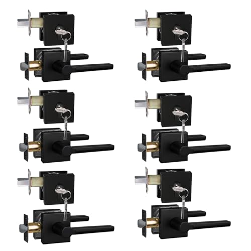 Image of NEWBANG Keyed Deadbolt Lock with Passage Lever Handle for Exterior Entrance in Matte Black, Heavy Duty and Reversible, HD1601-DB-DT-PS-SET-6P