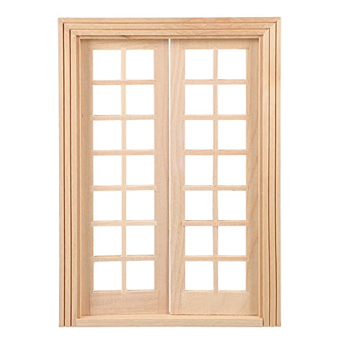 Image of DOITOOL Dollhouse Double Doors 1: 12 Scale Dollhouse Accessories DIY Miniature Doors and Windows 28 Panes Doll House Furniture Miniature Window Frames Doll House Building Materials